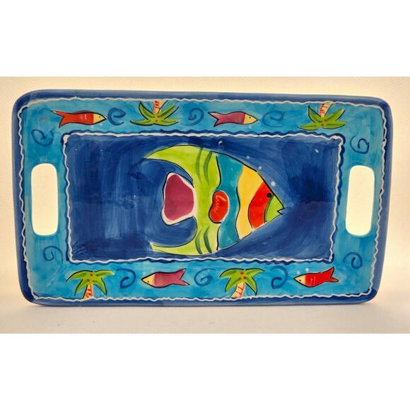 PLATTER/SERVING TRAY/TRINKET DISH-Ceramic-Tropical-Fish-Blue-11.5 in X 6.5 in - Picture 2 of 10